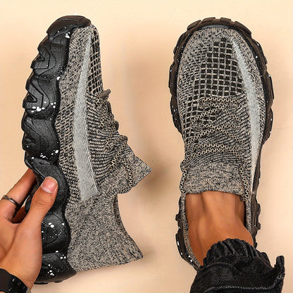 Men'S Casual Sneakers - Breathable Knit Upper, Geometric Pattern, Lace-Up Closure, Durable Rubber Sole, Comfortable Fabric Lining for Spring Sports & Casual Attire, Athletic Footwear | Geometric Pattern Shoes | Knit Construction, Sneakers