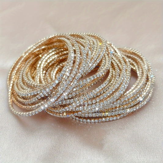 Modern 12-Piece Bracelet Set with Gold-tone