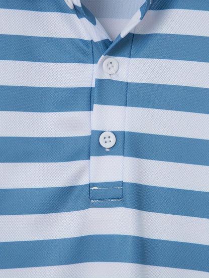 Men'S Short-Sleeve Polo Shirt with Print Stripes for Casual Summer Wear.