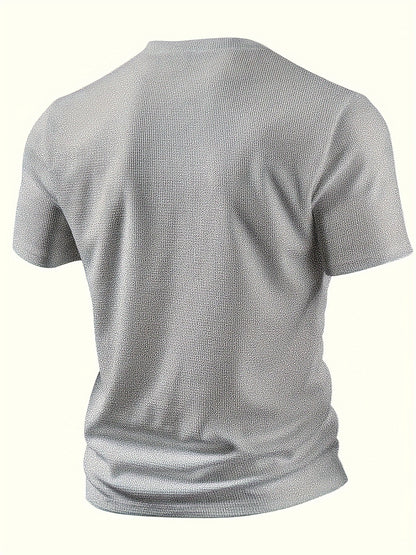 Men'S Waffle Texture Two-Tone Henley Shirt - Casual Summer Short Sleeve, Round Neck, Non-Stretch Fabric