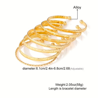Modern 7-Piece Bracelet Set with Gold-tone