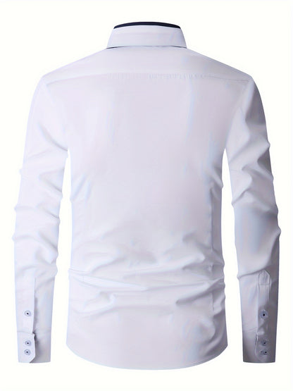 Men's Contrast Collar Design Lapel Collar Design Dress Shirts, Long Sleeve Casual Button Up Shirt For Formal Occasions