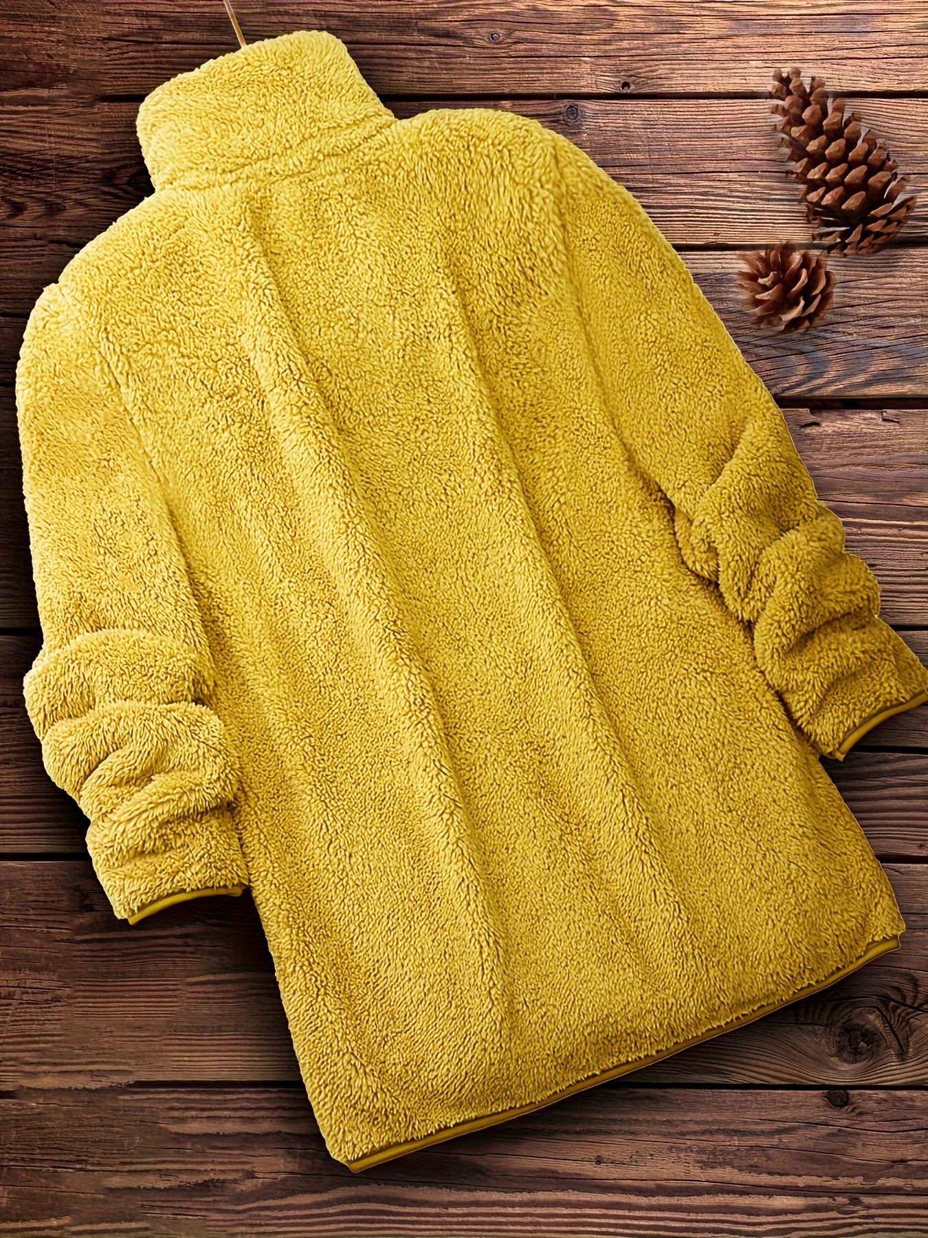 [Long Sleeve Winter Teddy Coat] Zip Up Solid Teddy Coat, Casual Long Sleeve Winter Outerwear, Women's Clothing