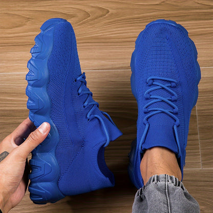 Men'S Casual Sneakers - Breathable Knit Upper, Geometric Pattern, Lace-Up Closure, Durable Rubber Sole, Comfortable Fabric Lining for Spring Sports & Casual Attire, Athletic Footwear | Geometric Pattern Shoes | Knit Construction, Sneakers