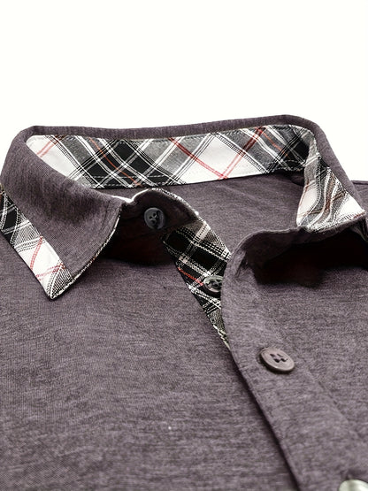 Men'S Plus Size Short Sleeve Polo Shirt with Plaid Collar and Button Details - Casual Summer Style, Regular Fit, Slight Stretch Fabric, Plus Size Shirts, PLUS SIZE