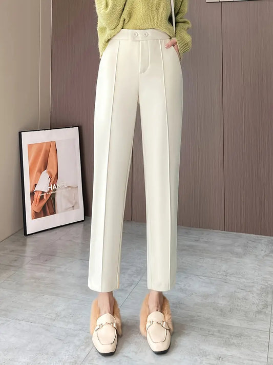 Solid Fleece Pants Tapered Pants For