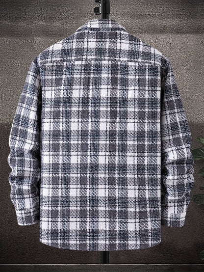 Various Pattern Men's Casual Long Sleeve Lapel Shirt, Men's Thick Outwear For Fall Winter