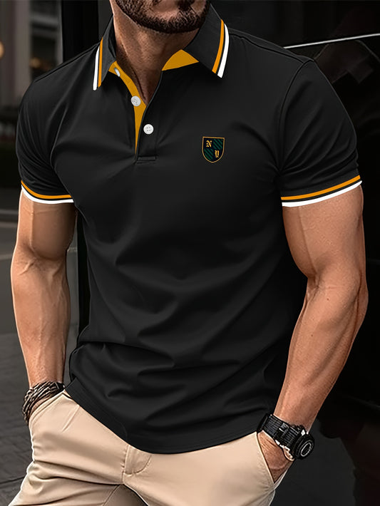 Men's Casual Shirt - Vibrant Yellow with Green & White Stripes, Short Sleeve Breathable 100% Polyester, Regular Fit Summer Knit Top for Casual & Semi-Formal Wear