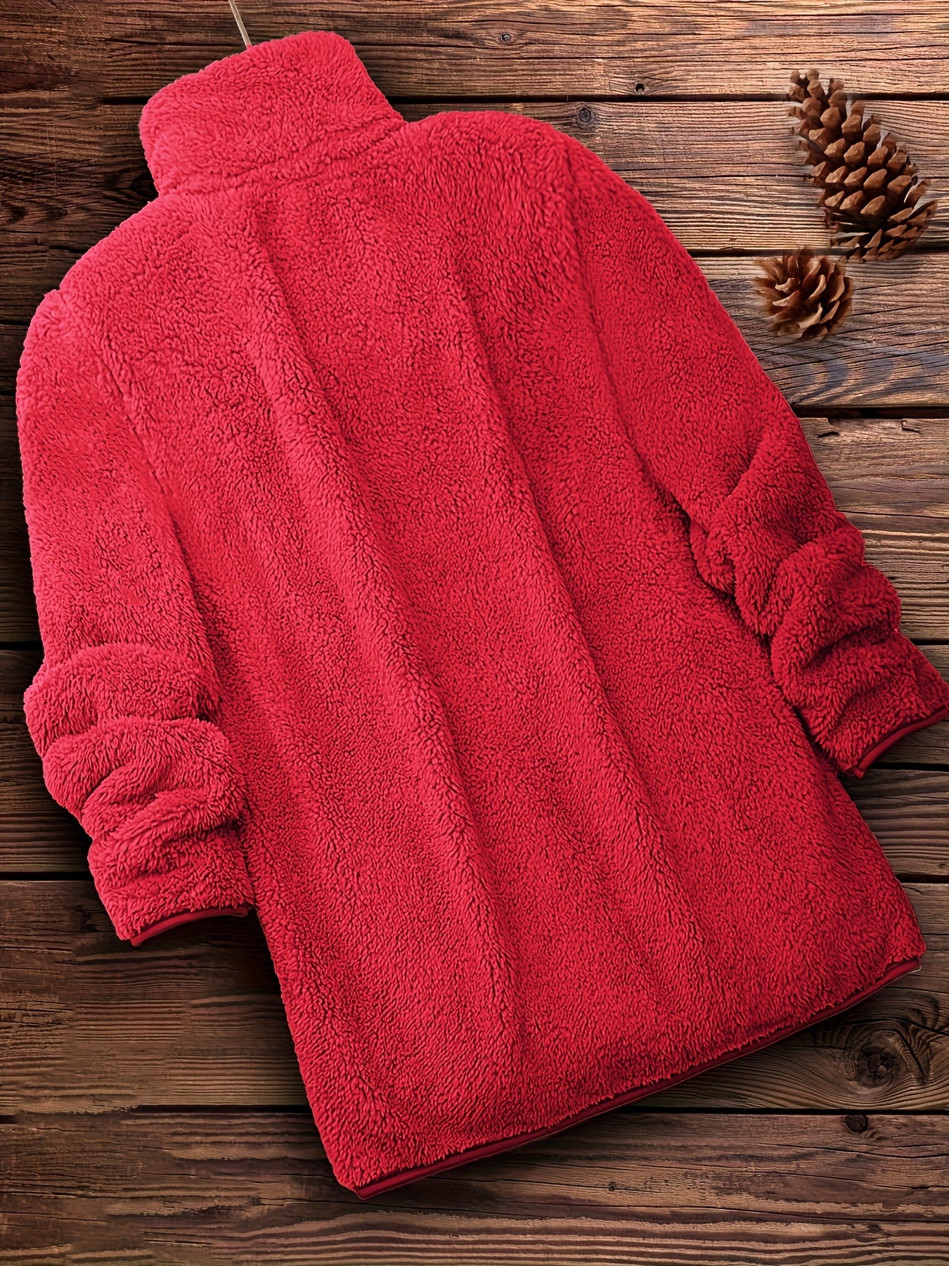[Long Sleeve Winter Teddy Coat] Zip Up Solid Teddy Coat, Casual Long Sleeve Winter Outerwear, Women's Clothing