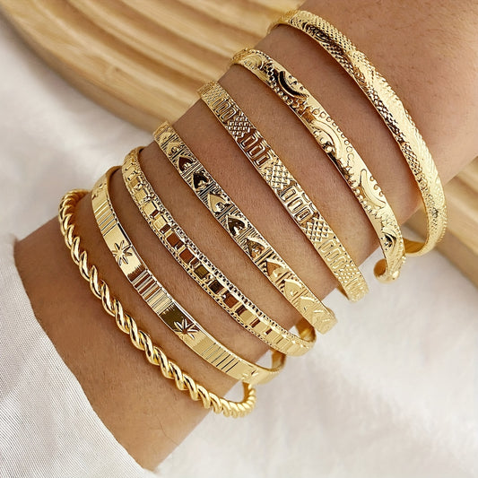 Modern 7-Piece Bracelet Set with Gold-tone
