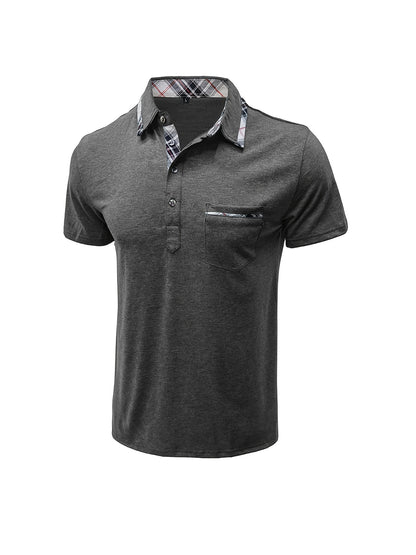 Men'S Plus Size Short Sleeve Polo Shirt with Plaid Collar and Button Details - Casual Summer Style, Regular Fit, Slight Stretch Fabric, Plus Size Shirts, PLUS SIZE