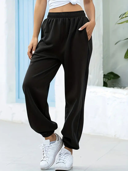 Solid Polyester Pants High
