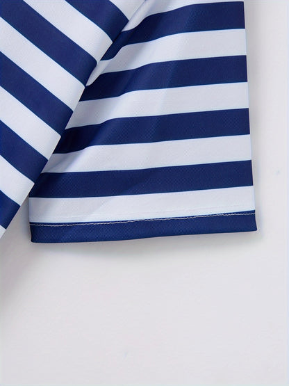Men'S Short-Sleeve Polo Shirt with Print Stripes for Casual Summer Wear.