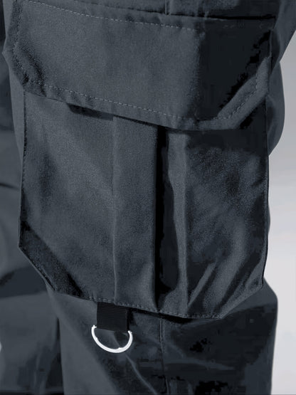Men'S Stylish Multi-Pocket Drawstring Casual Pants - Black, Polyester, Non-Stretch Fabric, Regular Fit, with Pockets for Daily & Casual Wear, Casual Wear Pants|Casual Style Pants|Polyester Fabric