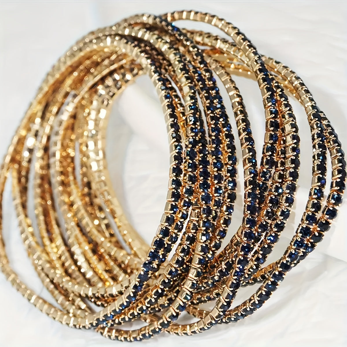 Modern 12-Piece Bracelet Set with Gold-tone