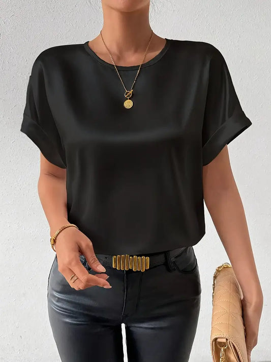Solid Polyester Blouse Batwing