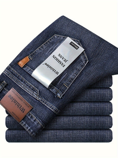 Men'S Classic Solid Color Regular Fit Jeans, Comfortable Stretch Straight Leg Pants for Casual & Business Wear, All-Season Versatile Trousers, Business Casual Attire, Classic Straight Leg, Comfortable Fit