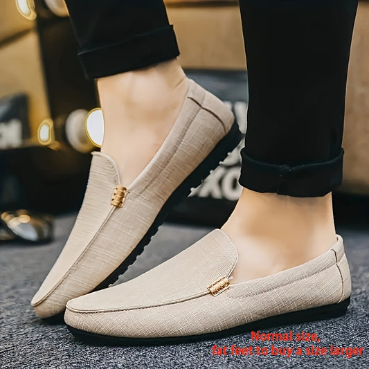 Men's Solid Canvas Loafers, Casual Comfy Slip On Shoes Flat Shoes For Men's Outdoor Footwear