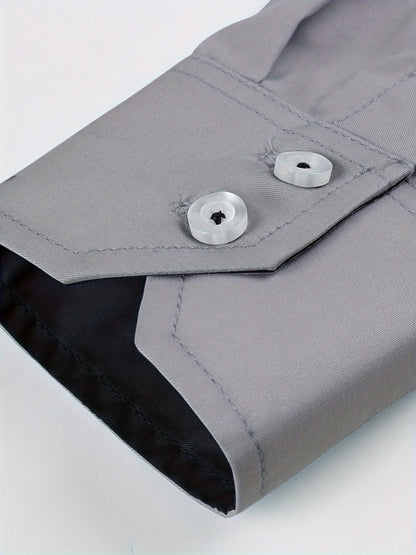 Men's Contrast Collar Design Lapel Collar Design Dress Shirts, Long Sleeve Casual Button Up Shirt For Formal Occasions
