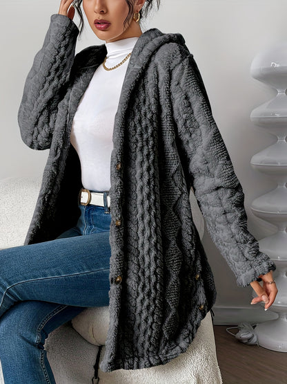 Autumn-Winter Warm Fashion Jacquard Plush Hooded Cardigan Coat