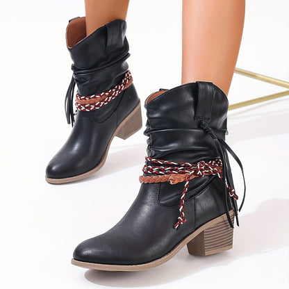 Timeless Red Animal Faux Fur Block Heel Boots with Block Heel