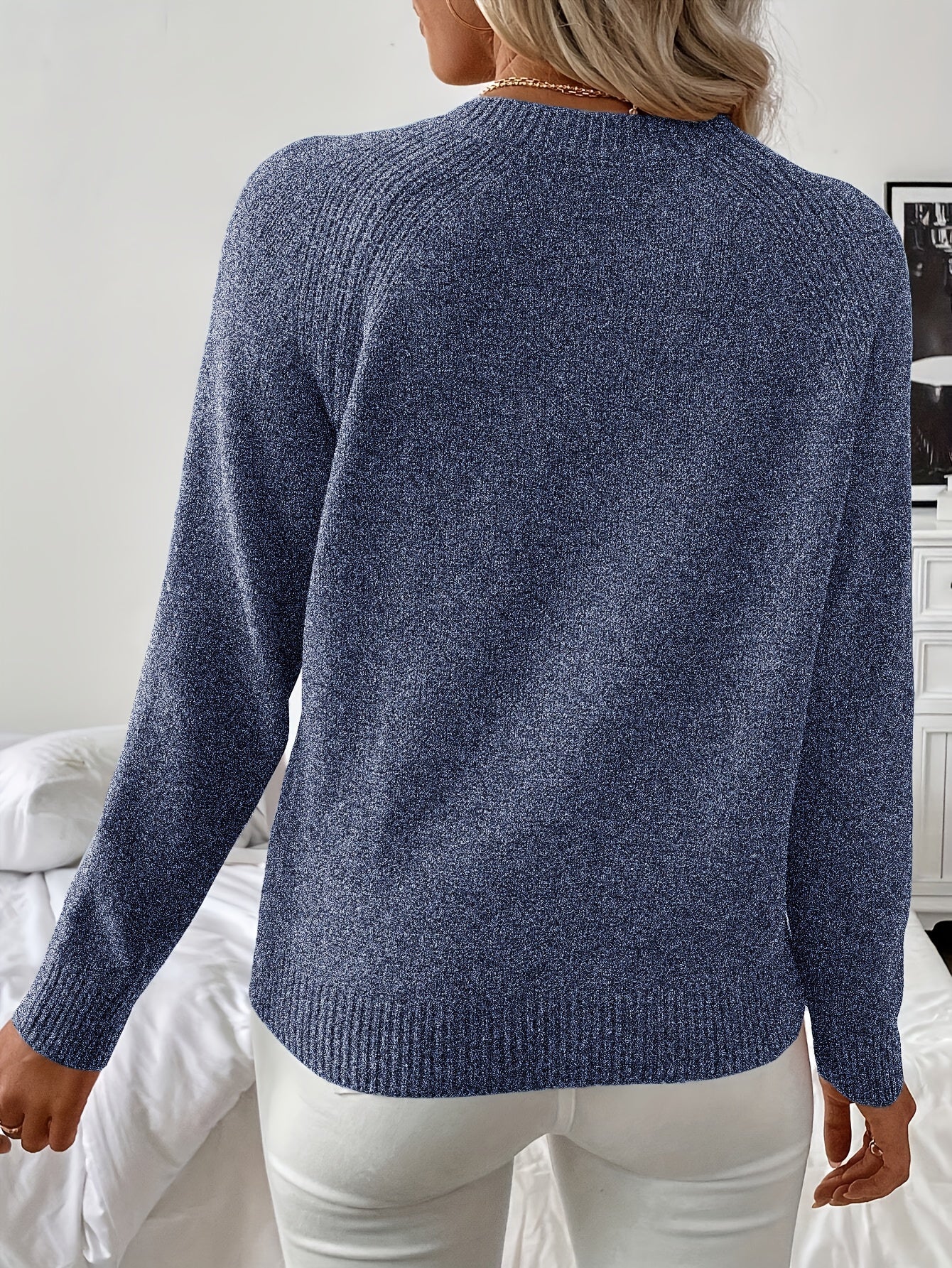 [Elegant Sweater] Women's Elegant Solid Color Long Sleeve Sweater | Round Neck, Machine Washable, Soft Fabric, Button Detailing | Spring Summer Fall Essential, Versatile Casual to Formal Wear