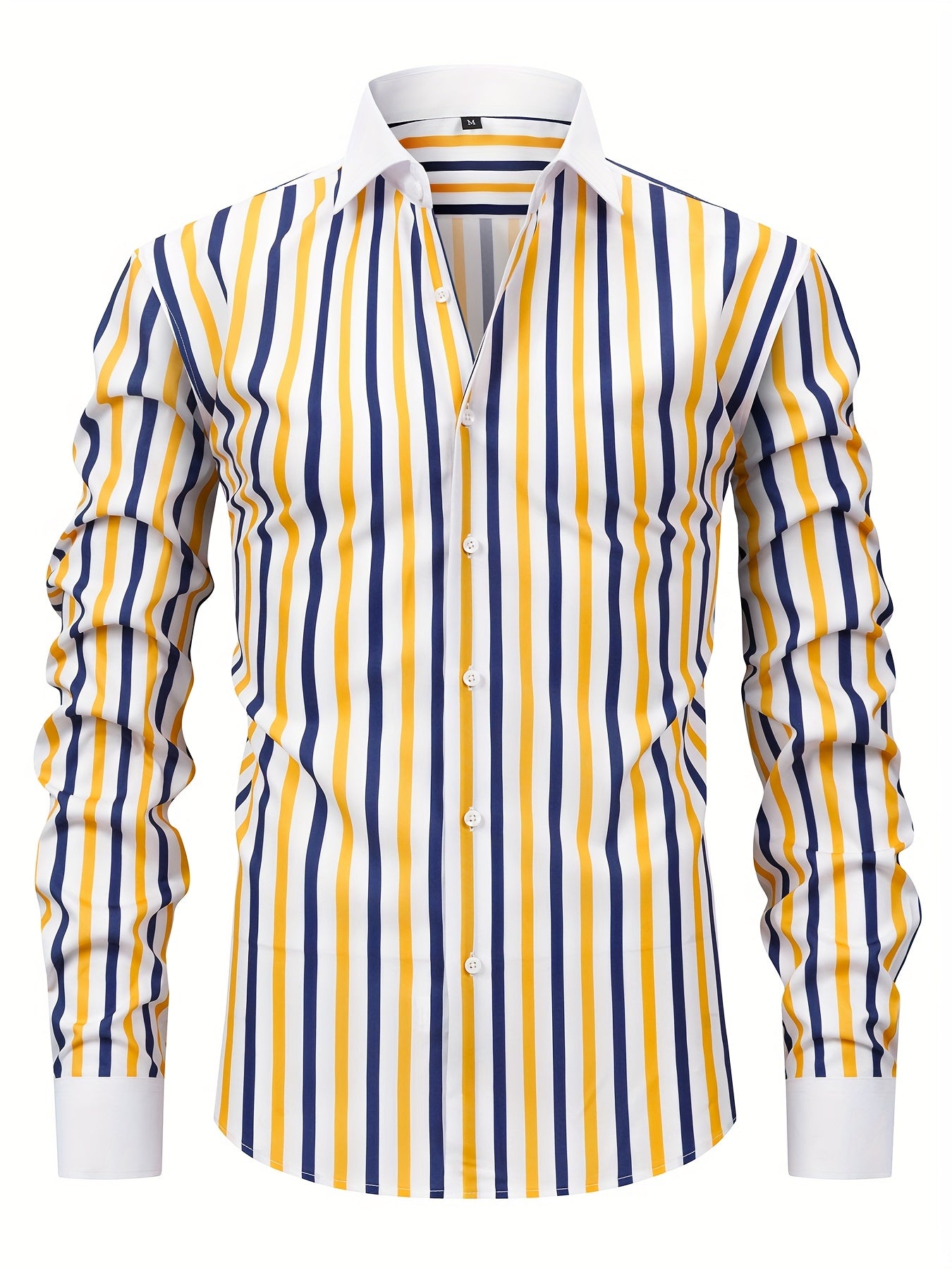 Men'S Elegant Striped Long Sleeve Button-Up Shirt - Red & White, Stretchy Polyester Blend, Fitted Design, Perfect for Business or Casual Wear, Gift for Me