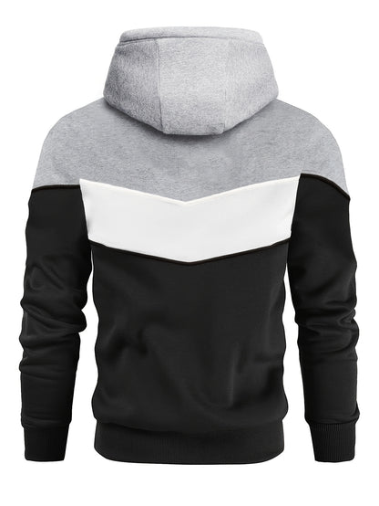 Color Block Hoodie, Cool Hoodies For Men, Men's Casual Classic Design Pullover Hooded Sweatshirt With Kangaroo Pocket Streetwear For Winter Fall, As Gift