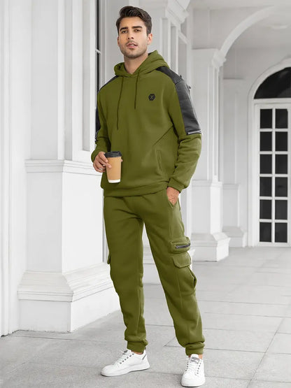 Polyester Knit Hooded Zip Long Sleeve 2-Piece Hoodie