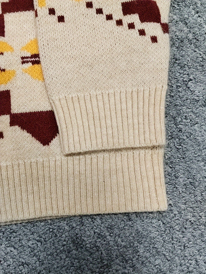 Men's Casual Color-Block Geometric Knit Sweater - Loose Fit Ribbed Detail Pullover, Machine Washable Autumn Winter Warm Crewneck Sweater for Casual Attire, Knitted Sweater, Durable Winter Wear
