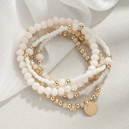 Boho 5-Piece Bracelet Set with Pearl-inspired
