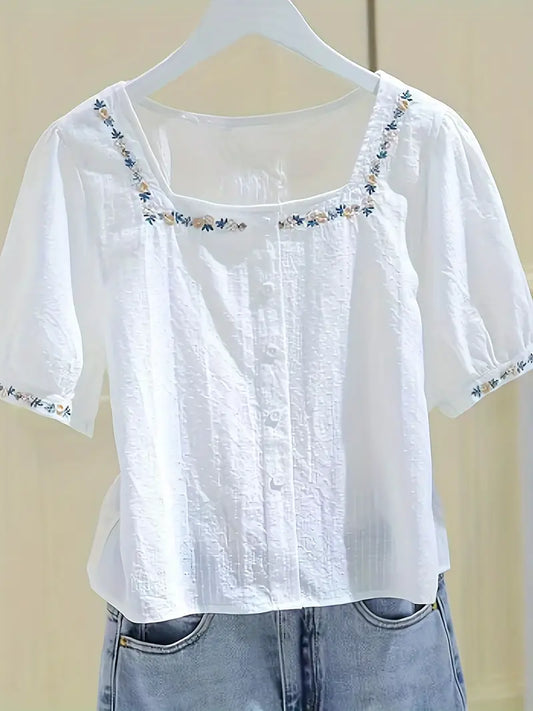 Polyester Blouse Embroidered Shirt For