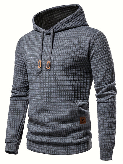 GEKM Men'S Bohemian Plaid Long Sleeve Hoodie - Cozy Jacquard Fabric Sweatshirt with Orange Accents, Casual Outdoor Jogging & Fitness Training Pullover, Regular Fit, Hooded Design, Comfortable Pullover