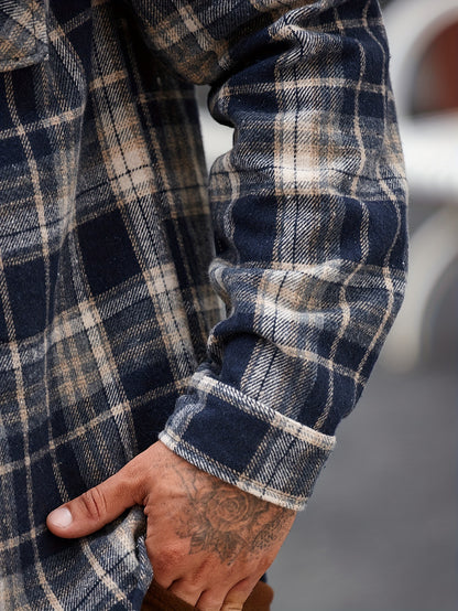Men's Casual Flannel Shirt Coat - Solid Color Lapel Button-Up with Chest Pocket, Machine Washable Non-Stretch Fabric, Regular Fit Autumn Winter Outerwear, Autumn Apparel, Flannel, Long Sleeve Button Casual Shirt