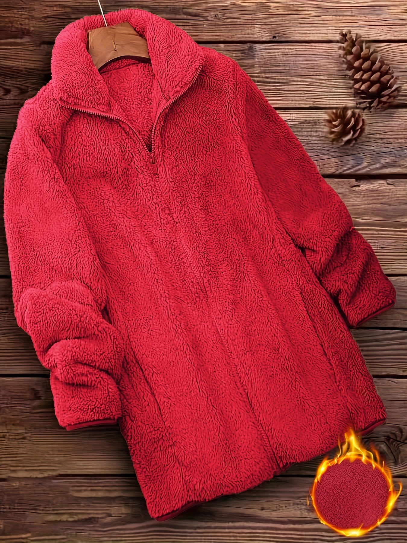 [Long Sleeve Winter Teddy Coat] Zip Up Solid Teddy Coat, Casual Long Sleeve Winter Outerwear, Women's Clothing