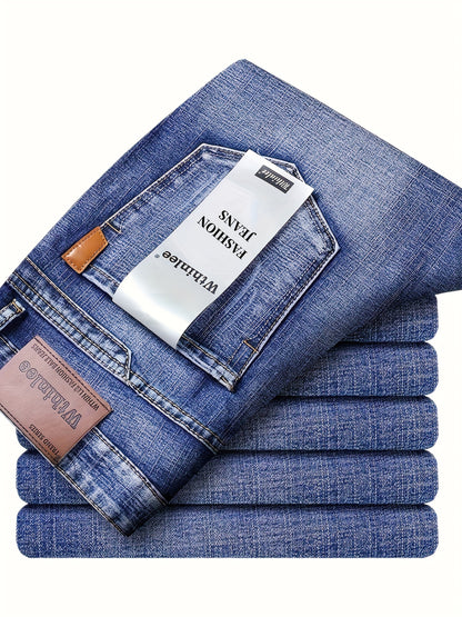 Men'S Classic Solid Color Regular Fit Jeans, Comfortable Stretch Straight Leg Pants for Casual & Business Wear, All-Season Versatile Trousers, Business Casual Attire, Classic Straight Leg, Comfortable Fit