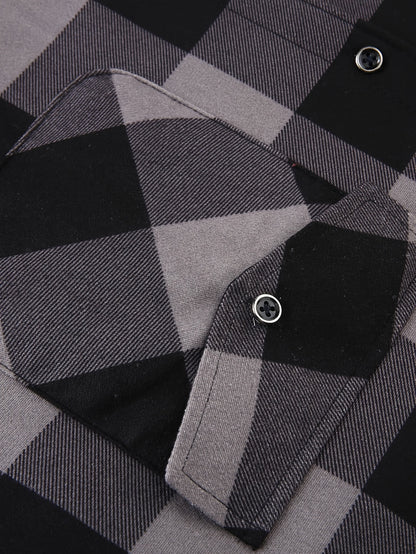 Men's Fleece-Lined Hoodie - Casual & Sporty, Plaid Pullover with Button Detail, Long Sleeve, Loose Fit for Fall/Winter