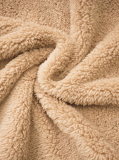 [Long Sleeve Winter Teddy Coat] Zip Up Solid Teddy Coat, Casual Long Sleeve Winter Outerwear, Women's Clothing