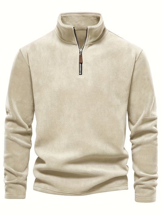 New Autumn And Winter Men'S Lamb Sweatshirt with a Stand-Up Collar, Half-Zip, Long Sleeves, Versatile European Style, Trendy Brand with Fleece Lining.