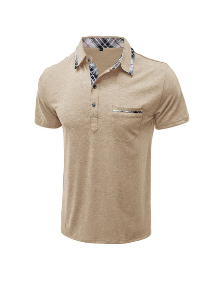Men'S Plus Size Short Sleeve Polo Shirt with Plaid Collar and Button Details - Casual Summer Style, Regular Fit, Slight Stretch Fabric, Plus Size Shirts, PLUS SIZE