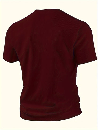 Men'S Waffle Texture Two-Tone Henley Shirt - Casual Summer Short Sleeve, Round Neck, Non-Stretch Fabric