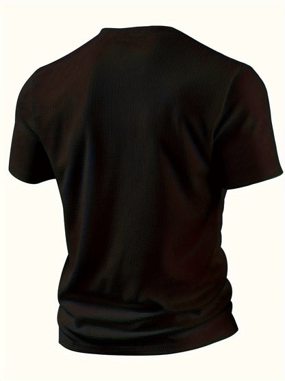 Men'S Waffle Texture Two-Tone Henley Shirt - Casual Summer Short Sleeve, Round Neck, Non-Stretch Fabric