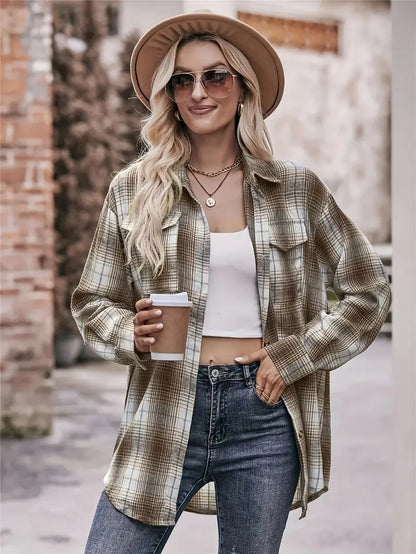Plaid Polyester Blouse