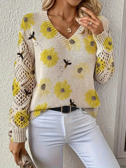 Floral Knit Sweater Graceful Autumn And