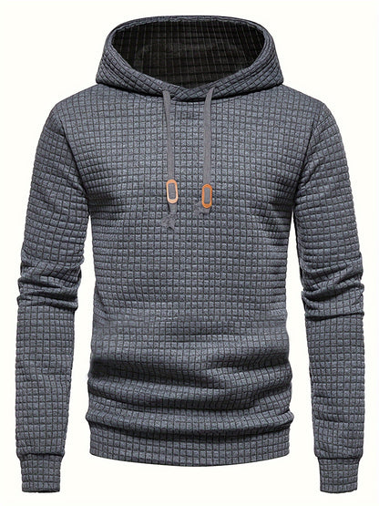 GEKM Men'S Bohemian Plaid Long Sleeve Hoodie - Cozy Jacquard Fabric Sweatshirt with Orange Accents, Casual Outdoor Jogging & Fitness Training Pullover, Regular Fit, Hooded Design, Comfortable Pullover