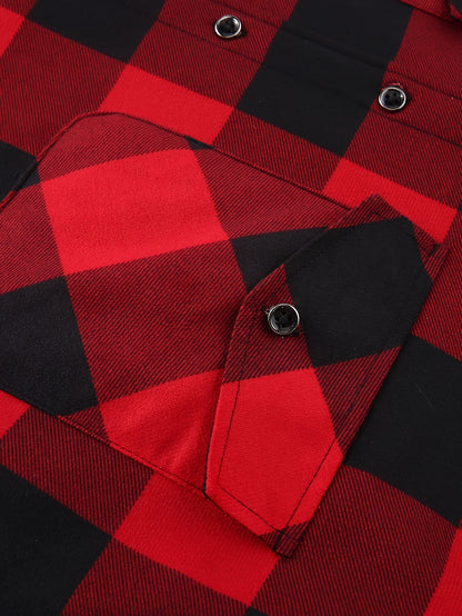 Men's Fleece-Lined Hoodie - Casual & Sporty, Plaid Pullover with Button Detail, Long Sleeve, Loose Fit for Fall/Winter
