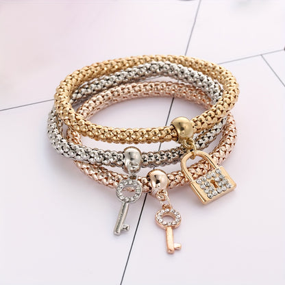 Vintage 3-Piece Necklace & Bracelet Set with Gold-tone
