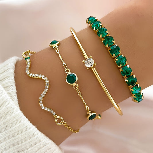 Vintage 4-Piece Necklace & Bracelet Set with Sparkling stones