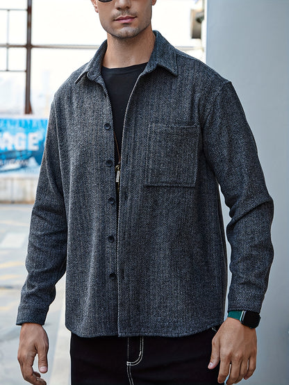 Various Pattern Men's Casual Long Sleeve Lapel Shirt, Men's Thick Outwear For Fall Winter