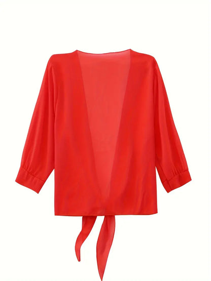 Solid Polyester Blouse Solid Color Tie